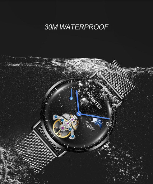 OCHSTIN 6121 Flywheel Mechanical Watch Fashion Hollow Full Automatic Mechanical Watch Business Men Watch Stainless Steel Watch  Waterproof Watch(White)