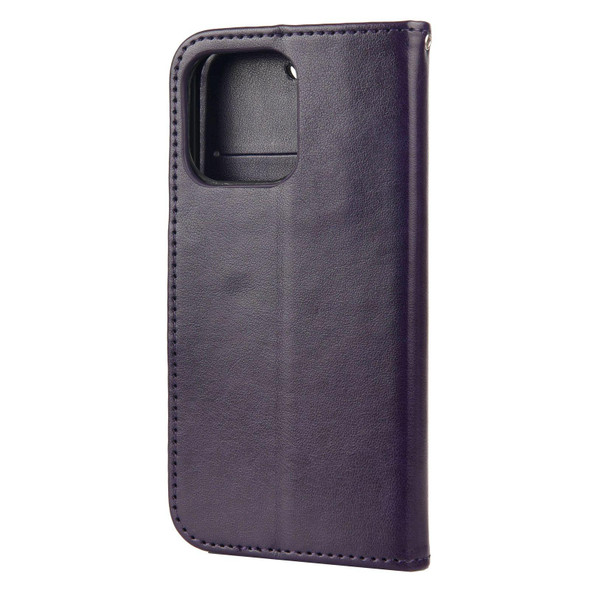 Butterfly Flower Pattern Horizontal Flip Leatherette Case with Holder & Card Slots & Wallet - iPhone 13 mini(Deep Purple)