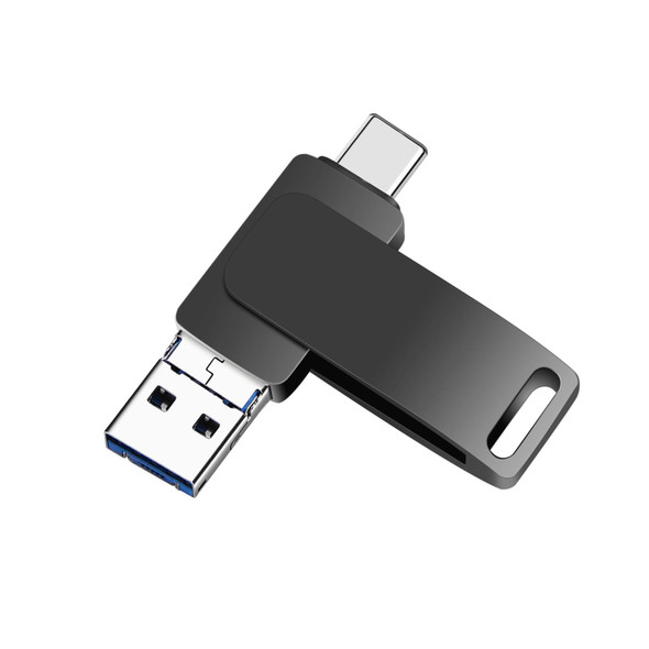 32GB USB 3.0 + 8 Pin + USB-C / Type-C 3 in 1 Phone Computer Metal Rotatable U-Disk(Black)