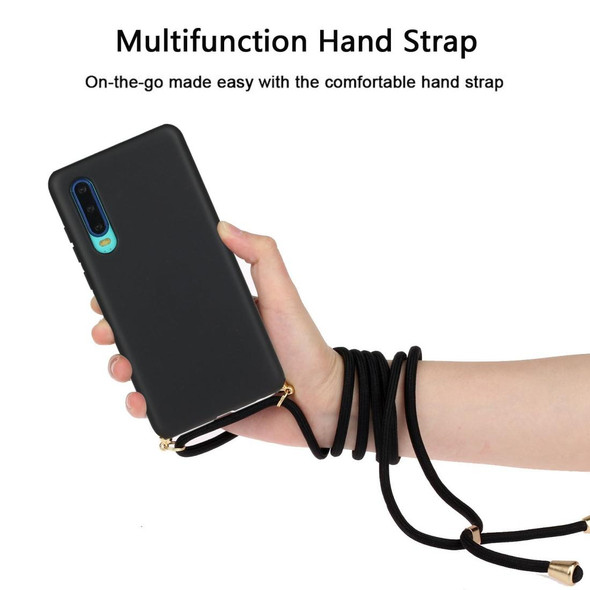 Huawei P30 Wheat Straw Material + TPU Protective Case with Lanyard(Black)