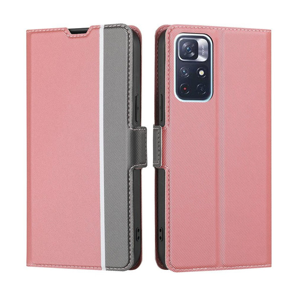 Xiaomi Redmi Note 11 5G / Poco M4 Pro 5G Twill Texture Side Button Leather Phone Case(Pink)