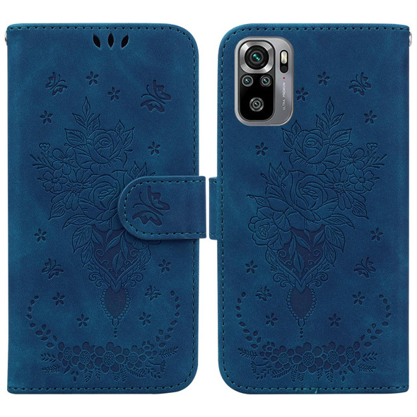 Xiaomi Redmi Note 10 4G / 10S Butterfly Rose Embossed Leather Phone Case(Blue)