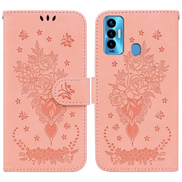 Tecno Camon 18i Butterfly Rose Embossed Leather Phone Case(Pink)