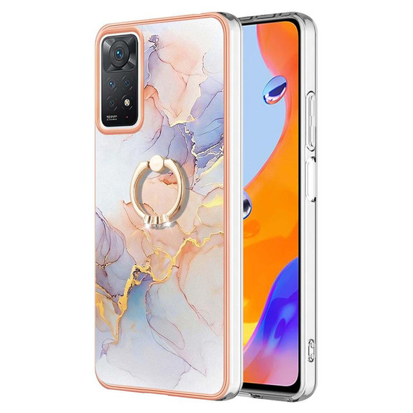 Xiaomi Redmi Note 11 Pro 5G / 4G Global Electroplating IMD TPU Phone Case with Ring(White Marble)