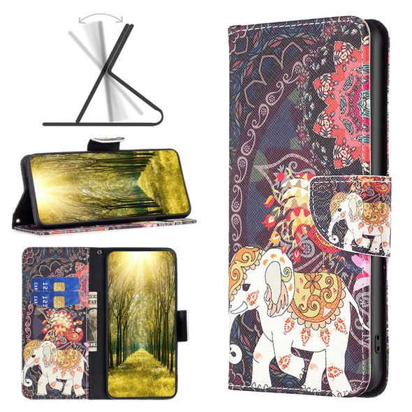 Xiaomi Redmi 10 5G / Note 11E Colored Drawing Leather Phone Case(Flowers Elephant)