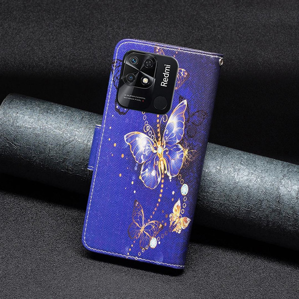Xiaomi Redmi 10C Colored Drawing Leather Phone Case(Purple Butterfly)