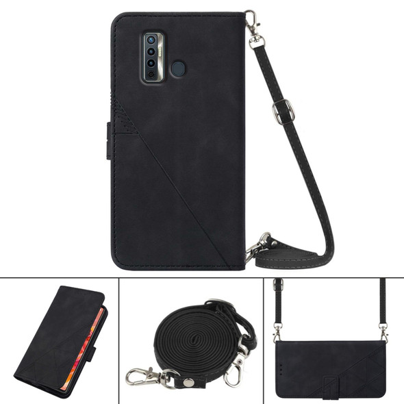 Tecno Camon 17 Crossbody 3D Embossed Flip Leather Phone Case(Black)