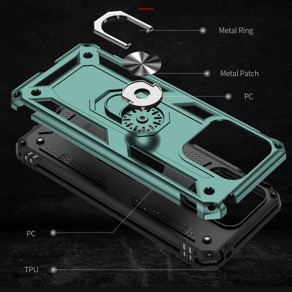 Xiaomi Redmi 10C Shockproof TPU + PC Phone Case with 360 Degree Rotating Holder(Green)