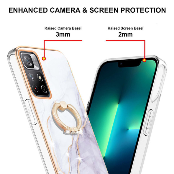 Xiaomi Redmi Note 11 5G China / Poco M4 Pro 5G / Note 11T 5G India Electroplating Marble Pattern IMD TPU Shockproof Phone Case with Ring Holder(White 006)