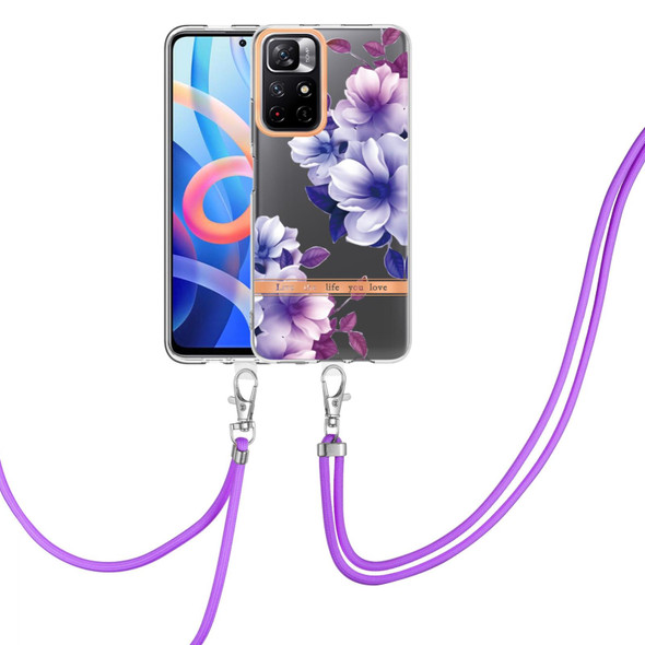 Xiaomi Redmi Note 11 5G / Poco M4 Pro 5G Flowers Series TPU Phone Case with Lanyard(Purple Begonia)