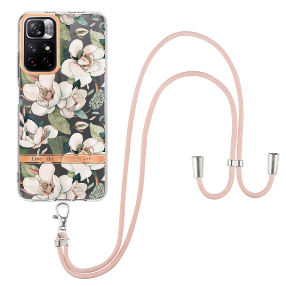 Xiaomi Redmi Note 11 5G / Poco M4 Pro 5G Flowers Series TPU Phone Case with Lanyard(Green Gardenia)