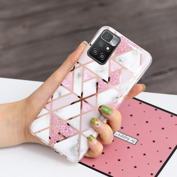 Xiaomi Redmi 10 Electroplating TPU Protective Phone Case(Pink White Rhombus)