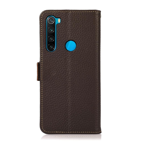 Xiaomi Redmi Note 8 2021 KHAZNEH Side-Magnetic Litchi Genuine Leather RFID Phone Case(Brown)