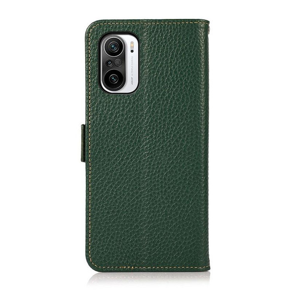 Xiaomi Redmi K40 Pro / Poco F3 KHAZNEH Side-Magnetic Litchi Genuine Leather RFID Phone Case(Green)