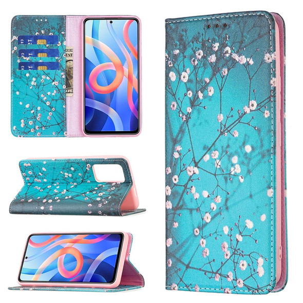 Xiaomi Redmi Note 11 5G Colored Drawing Invisible Magnetic PU Leather Phone Case(Plum Blossom)