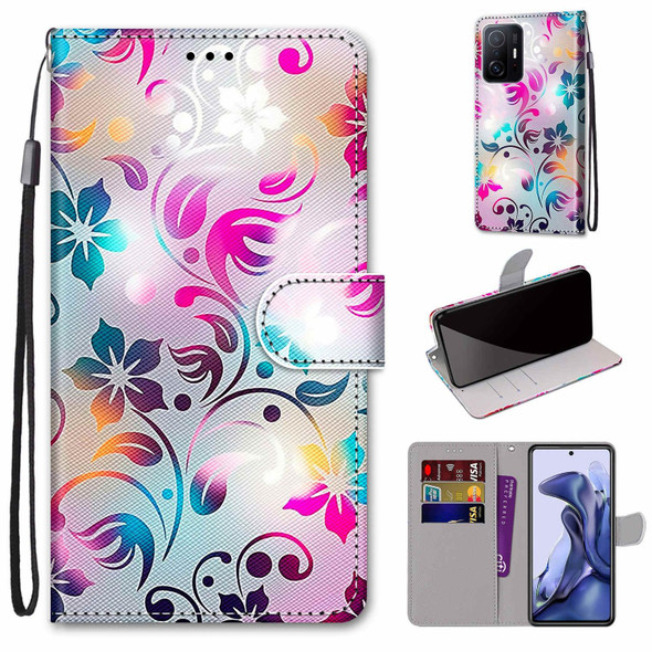 Xiaomi Mi 11T / 11T Pro Coloured Drawing Cross Texture Horizontal Flip PU Phone Leather Case with Holder & Card Slots & Wallet & Lanyard(Colorful Layer(Gradient Colorful Flower)