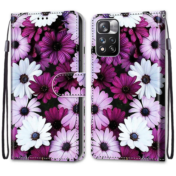 Xiaomi Redmi Note 11 Pro / 11 Pro+ Coloured Drawing Cross Texture Horizontal Flip PU Phone Leather Case with Holder & Card Slots & Wallet & Lanyard(Colorful Layer(Chrysanthemum Pink White Purple)