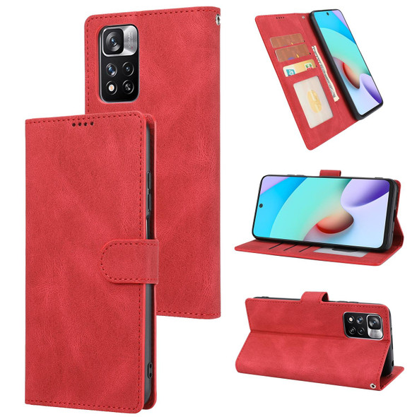 Xiaomi Redmi Note 11 Pro / 11 Pro+ Fantasy Classic Skin-feel Calfskin Texture Magnetic Buckle Horizontal Flip PU Phone Leather Case with Holder & Card Slot & Wallet(Red)