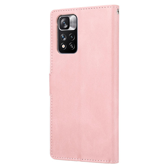 Xiaomi Redmi Note 11 Pro / 11 Pro+ Fantasy Classic Skin-feel Calfskin Texture Magnetic Buckle Horizontal Flip PU Phone Leather Case with Holder & Card Slot & Wallet(Pink)
