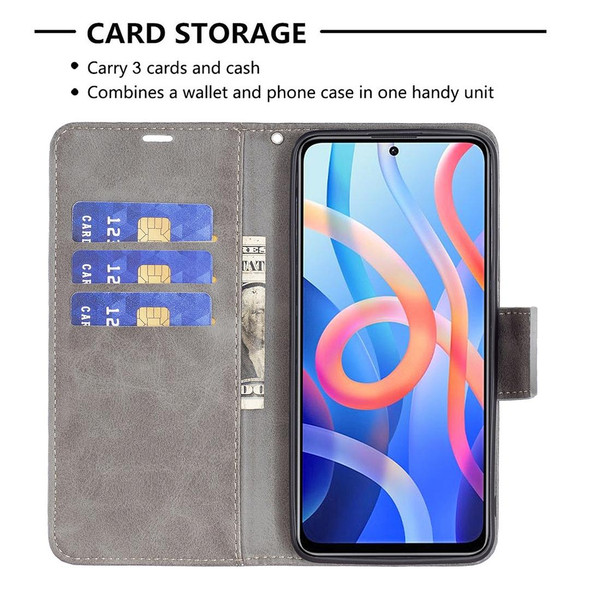 Xiaomi Redmi Note 11 5G/Note 11T 5G/Poco M4 Pro 5G Retro Lambskin Texture Pure Color Horizontal Flip Leather Phone Case with Holder & Card Slots & Wallet & Lanyard(Grey)