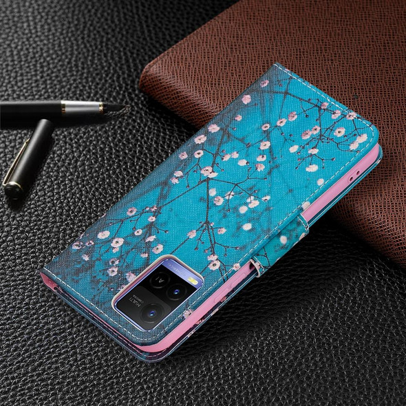 vivo Y21 Colored Drawing Pattern Horizontal Flip Phone Leather Case with Holder & Card Slots & Wallet(Plum Blossom)