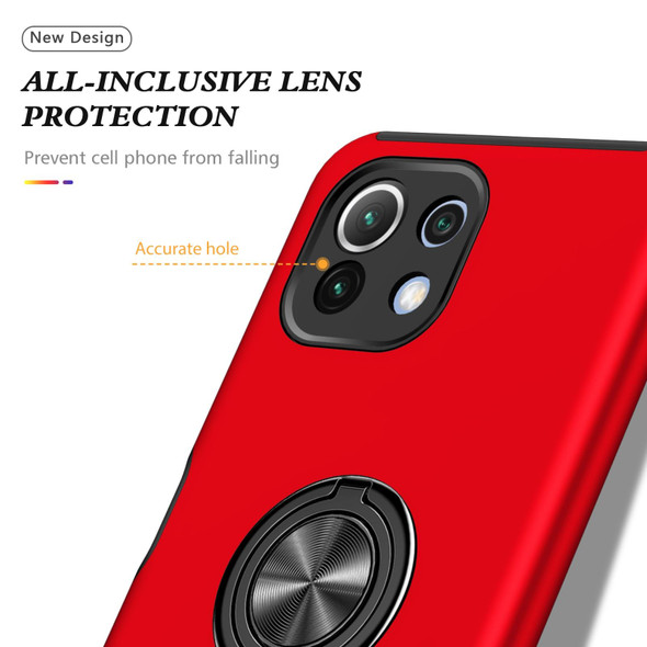 Xiaomi Mi 11 Lite 5G PC + TPU Shockproof Magnetic Phone Case with Invisible Ring Holder(Red)