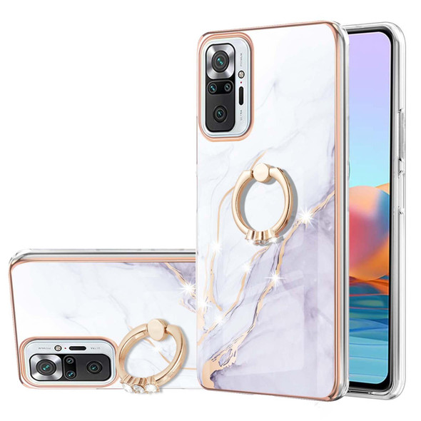 Xiaomi Redmi Note 10 Pro / Note 10 Pro Max Electroplating Marble Pattern IMD TPU Shockproof Case with Ring Holder(White 006)