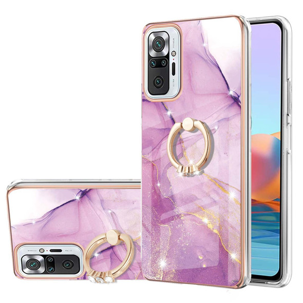 Xiaomi Redmi Note 10 Pro / Note 10 Pro Max Electroplating Marble Pattern IMD TPU Shockproof Case with Ring Holder(Purple 001)