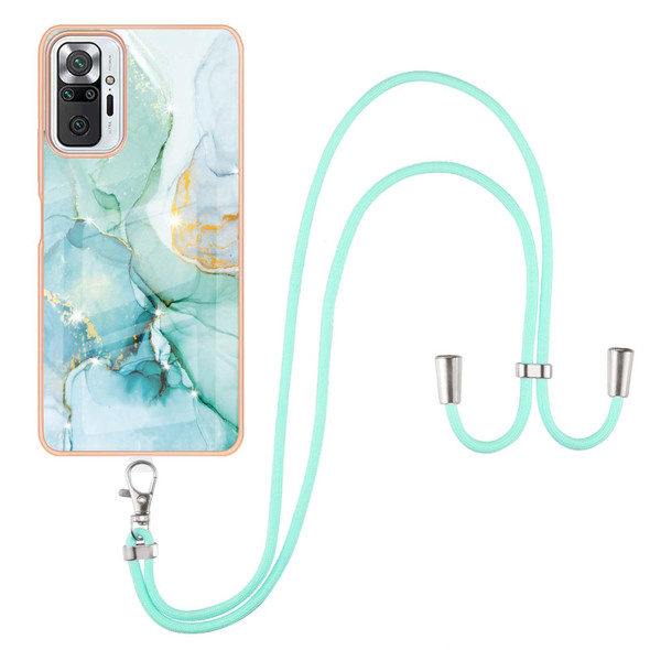 Xiaomi Redmi Note 10 Pro/Note 10 Pro Max Electroplating Marble Pattern IMD TPU Shockproof Case with Neck Lanyard(Green 003)