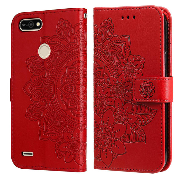 Tecno Pop 2 F 7-petal Flowers Embossing Pattern Horizontal Flip PU Leather Case with Holder & Card Slots & Wallet & Photo Frame(Red)