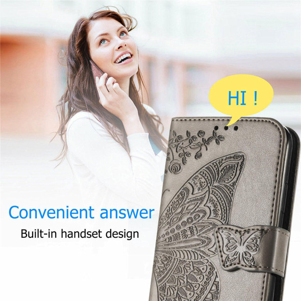 Butterfly Love Flowers Embossed Horizontal Flip Leatherette Case with Holder & Card Slots & Wallet & Lanyard - vivo V20 2021(Gray)