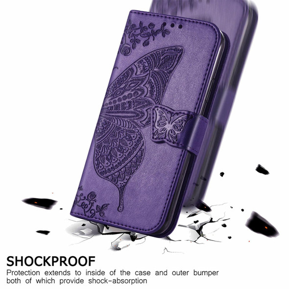 Butterfly Love Flowers Embossed Horizontal Flip Leatherette Case with Holder & Card Slots & Wallet & Lanyard - vivo IQOO Neo 3(Dark Purple)