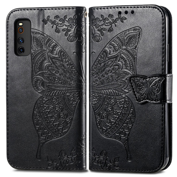 Butterfly Love Flowers Embossed Horizontal Flip Leatherette Case with Holder & Card Slots & Wallet & Lanyard - vivo IQOO Neo 3(Black)