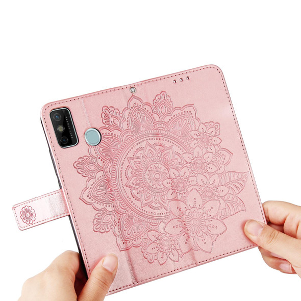 7-petal Flowers Embossing Pattern Horizontal Flip PU Leatherette Case with Holder & Card Slots & Wallet & Photo Frame - Tecno Spark 6 Go(Rose Gold)