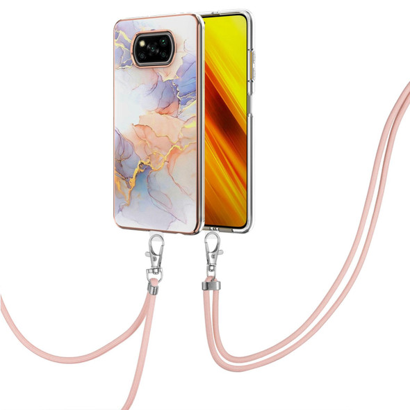 Xiaomi Poco X3 NFC Electroplating Pattern IMD TPU Shockproof Case with Neck Lanyard(Milky Way White Marble)