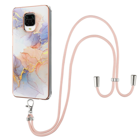 Xiaomi Redmi Note 9S / Note 9 Pro Electroplating Pattern IMD TPU Shockproof Case with Neck Lanyard(Milky Way White Marble)