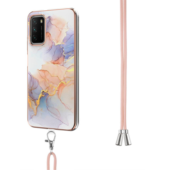 Xiaomi Poco M3 / Redmi Note 9 4G Electroplating Pattern IMD TPU Shockproof Case with Neck Lanyard(Milky Way White Marble)