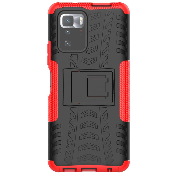 Xiaomi Poco X3 GT Tire Texture Shockproof TPU+PC Protective Case with Holder(Red)