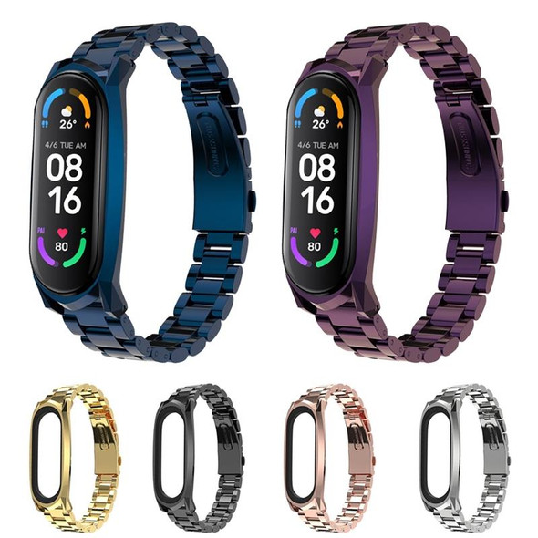 Xiaomi Mi Band 6 / 5 / 4 / 3 Mijobs Three Beads Metal GT Stainless Steel Watch Band(Gold)