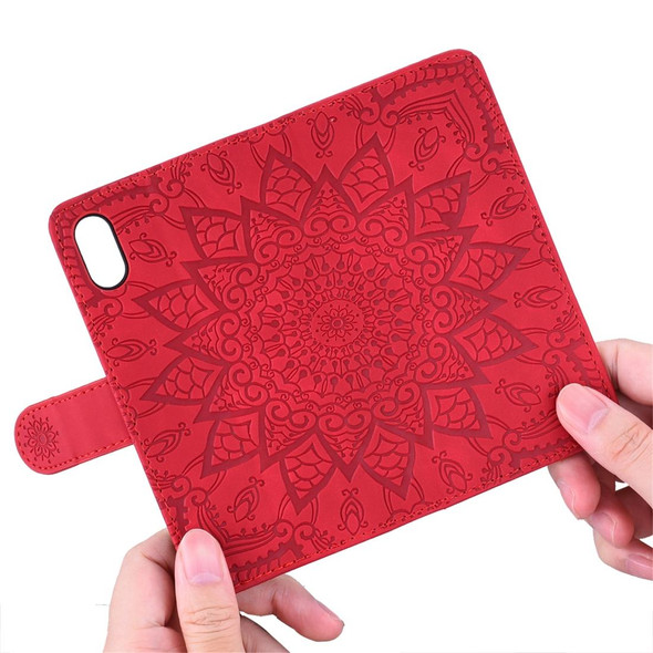 Xiaomi Redmi Note 9 Pro Max Embossed Sunflower Pattern Horizontal Flip PU Leather Case with Holder & Card Slots & Wallet & Lanyard(Red)
