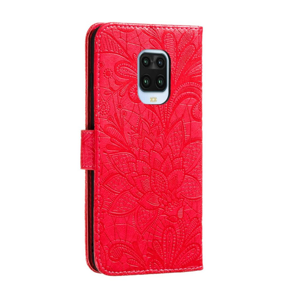 Xiaomi Redmi Note 9S Lace Flower Embossing Pattern Horizontal Flip Leather Case , with Holder & Card Slots & Wallet & Photo Frame & Lanyard(Red)