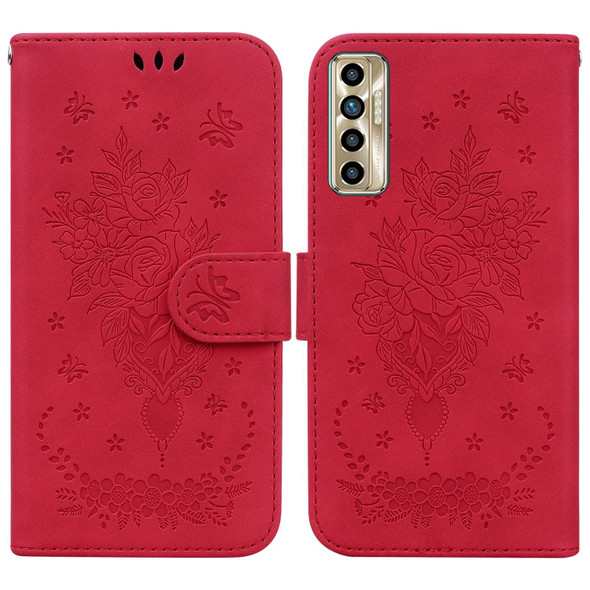 Tecno Camon 17P Butterfly Rose Embossed Leather Phone Case(Red)