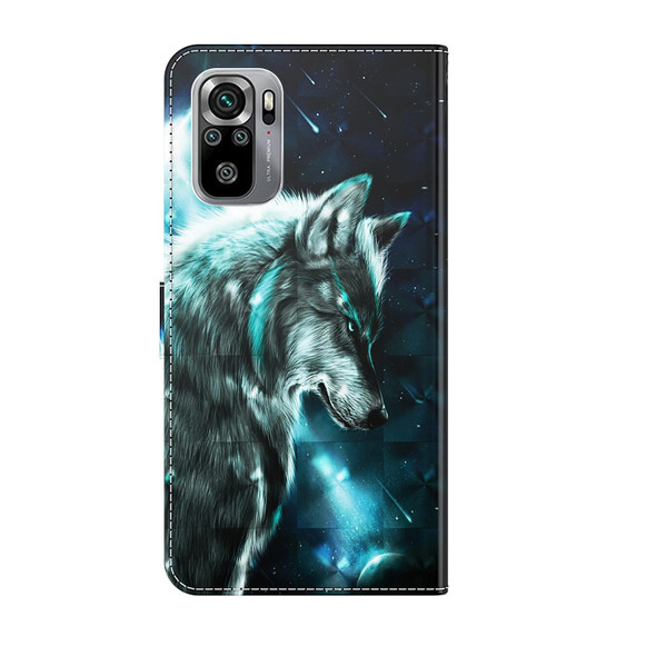 Xiaomi Redmi Note 10 / 10S 3D Painting Pattern TPU + PU Leather Phone Case(Wolf)