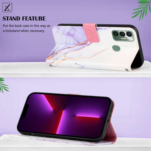 Tecno Spark 7 PT003 Marble Pattern Flip Leather Phone Case(White Purple LS006)