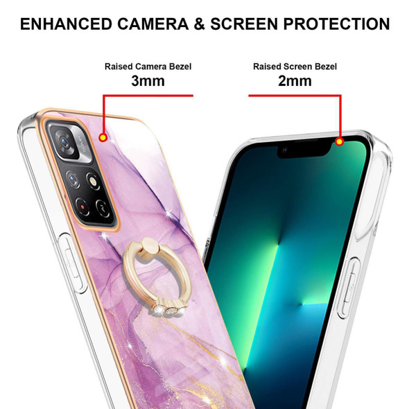 Xiaomi Redmi Note 11 5G China / Poco M4 Pro 5G / Note 11T 5G India Electroplating Marble Pattern IMD TPU Shockproof Phone Case with Ring Holder(Purple 001)