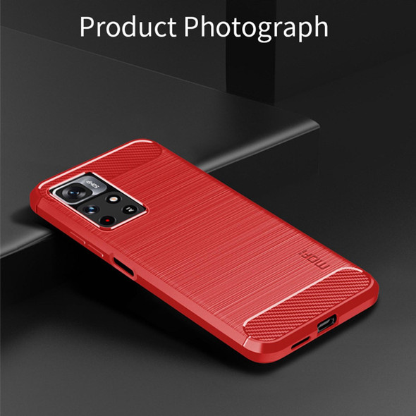Xiaomi Redmi Note11 Pro / Note 11 Pro+ MOFI Gentleness Series Brushed Texture Carbon Fiber Soft TPU Phone Case(Red)