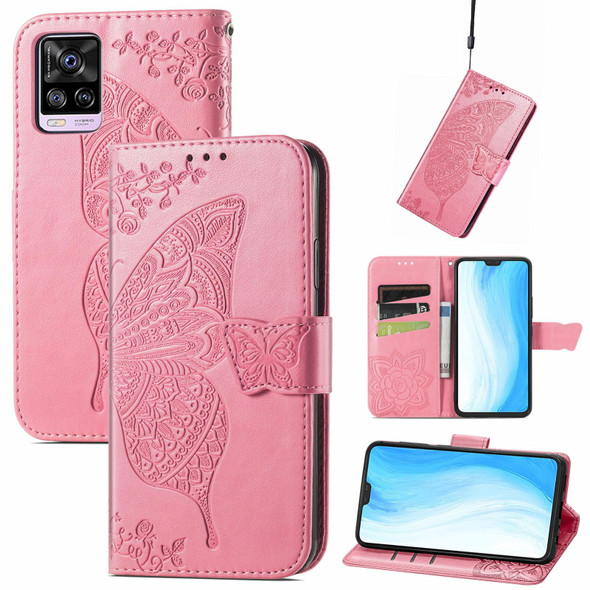 vivo S7 Butterfly Love Flower Embossed Horizontal Flip Leather Case with Holder & Card Slots & Wallet & Lanyard(Pink)