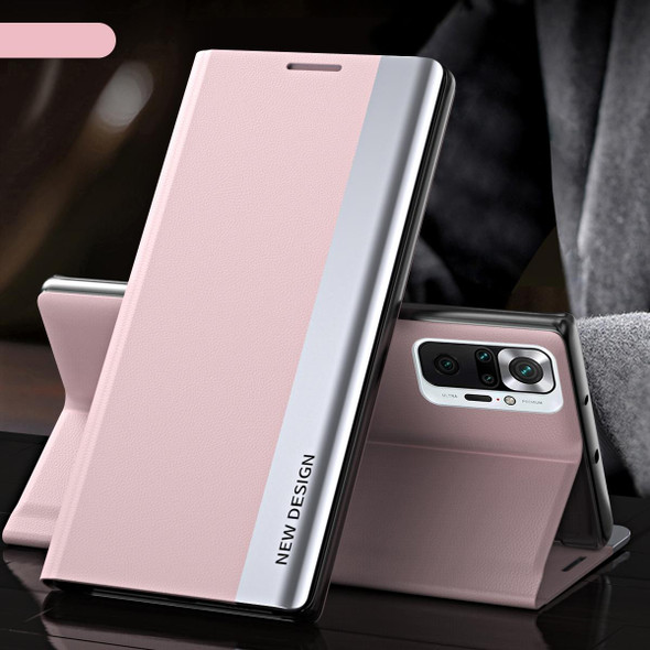 Xiaomi Redmi Note 10 Pro / Note 10 Pro Max Side Electroplated Magnetic Ultra-Thin Horizontal Flip Leather Case with Holder(Pink)