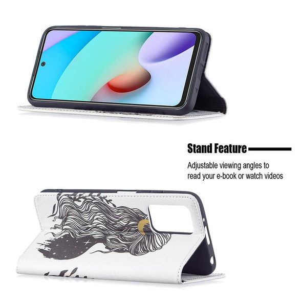 Xiaomi Redmi 10 Colored Drawing Pattern Invisible Magnetic Horizontal Flip PU Leather Case with Holder & Card Slots & Wallet(Girl)