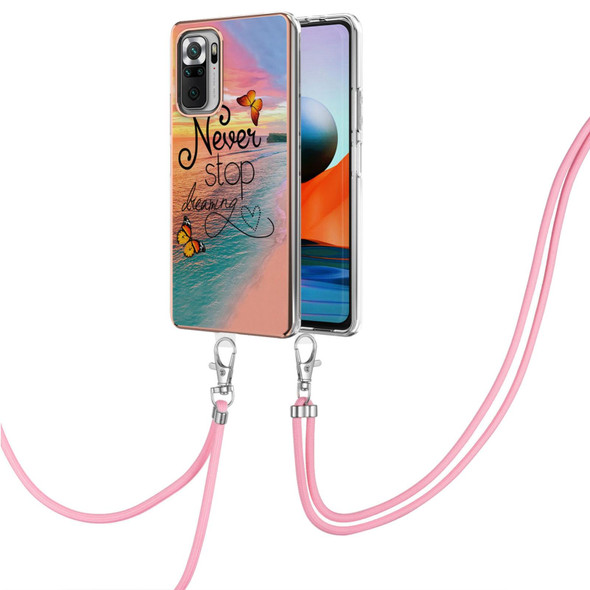 Xiaomi Redmi Note 10 Pro / 10 Pro Max Electroplating Pattern IMD TPU Shockproof Case with Neck Lanyard(Dream Chasing Butterfly)